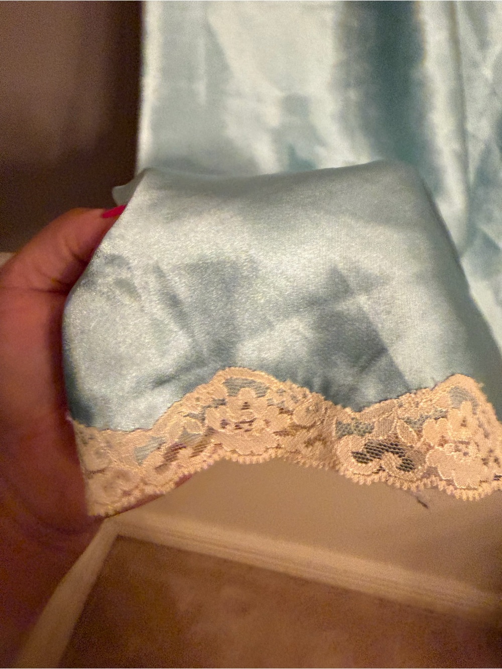 VTG Victoria's Secret Y2K Icy Blue Satin Lace Slip Dress Nightgown M Pristine - Picture 5 of 7